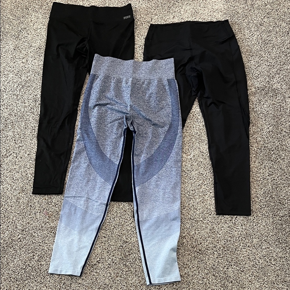 PINK Victoria's Secret Black and Blue Leggings Set